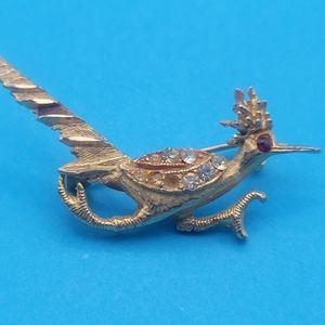 Western Vintage Rhinestone Roadrunner Brooch